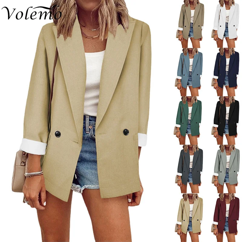 

Volemo 2022 Fashion Autumn Winter New Pure Color Office Lady Small Suit One Piece Long Sleeve Spring Autumn Suit Coat Jacket