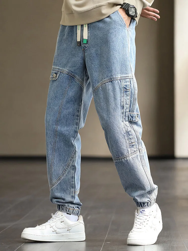 2023 New Men's Cargo Jeans Baggy Joggers Fashion Black Blue Grey Streetwear Stretched Cotton Denim Harem Pants Plus Size 6XL