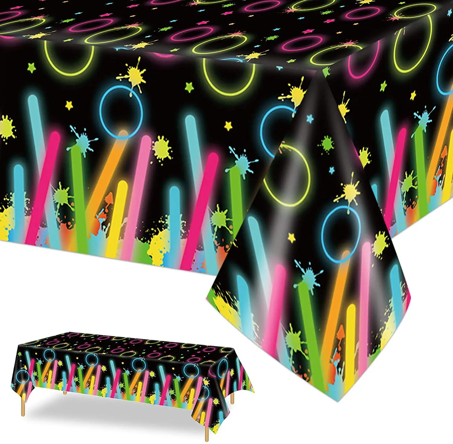 

Let Glow Party Fluorescent Birthday Tablecloth Kids Adult Party Theme Decoration Disposable Waterproof PE Luminous Table Cover