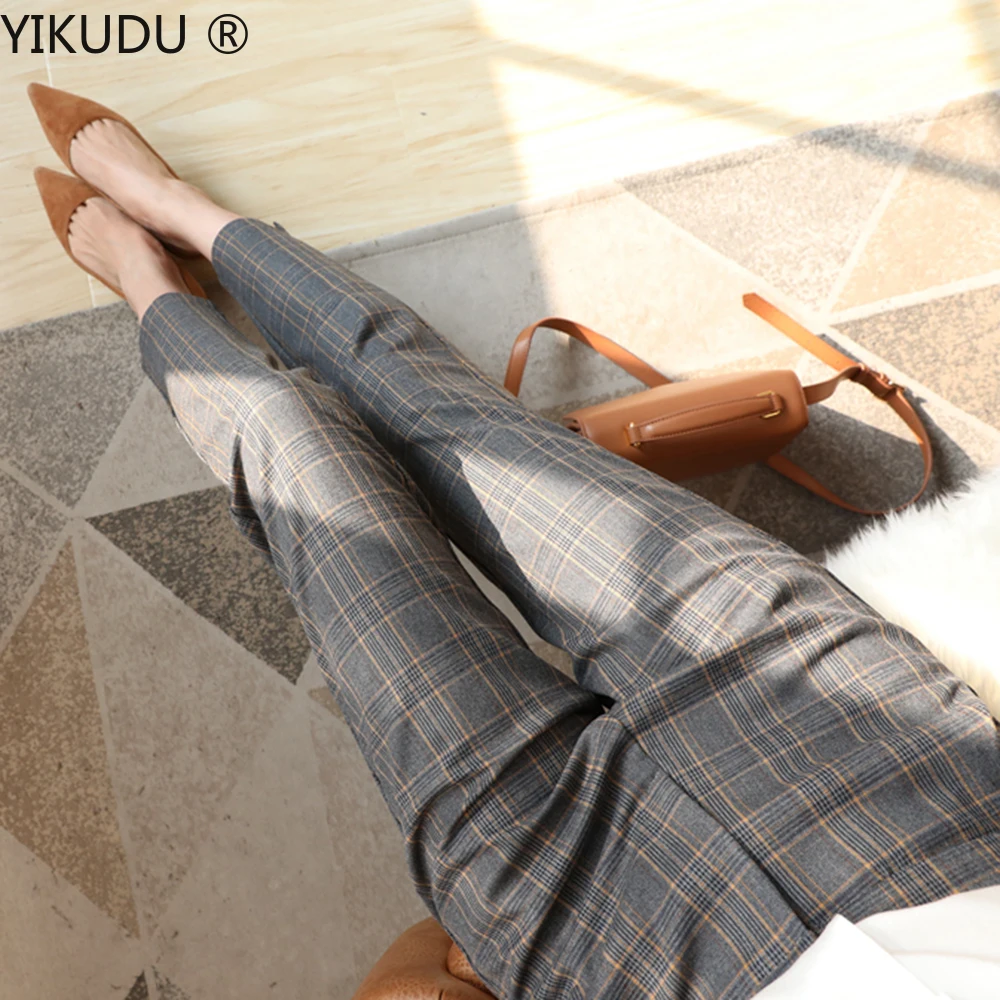 

British Plaid Pants Women's Slim Fit Trousers Cropped Trousers Spring and Autumn Fashion Business OL Pants