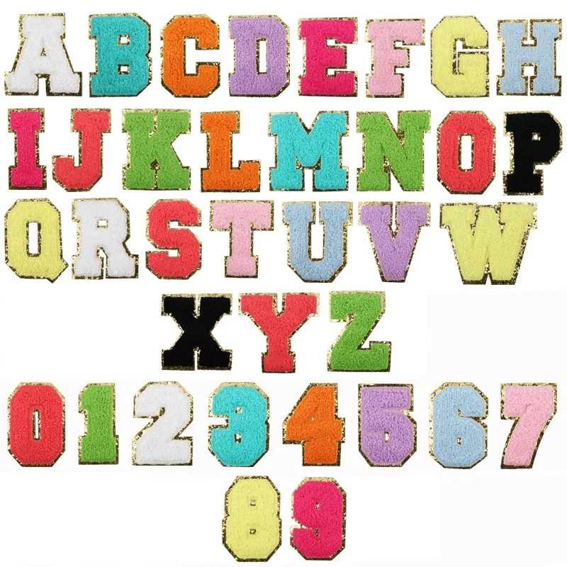 

Colour Plush Chenille sequins Digit English letters Ironing Embroidered Patch For on Sew Clothes Hat Sticker T-shirt Applique