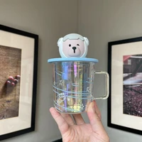 star dad astronaut bear colorful glass coffee cup