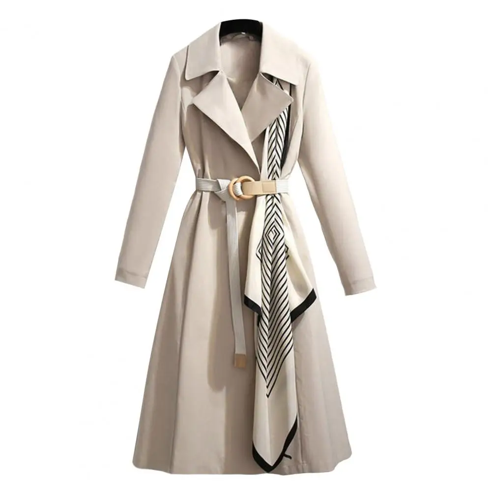 

Trendy Lady Windbreaker Slim Fit Notched Collar Large Hem Long Windbreaker Coat A-Line Cold Resistant Women Coat Streetwear