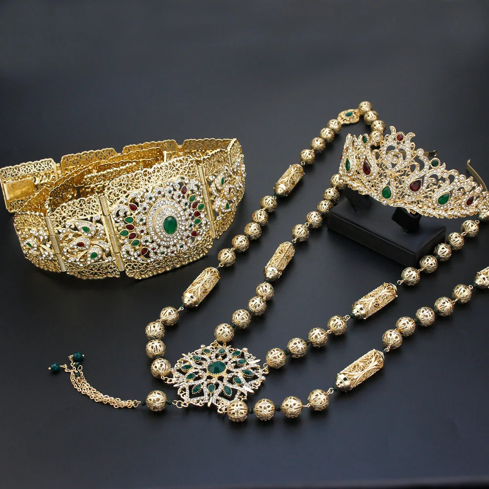 

Neovisson Fashion Style Wedding Dress Belt Bride Crown Caftan Shoulder Chain Sets Algeria Ladies Favorite Gift