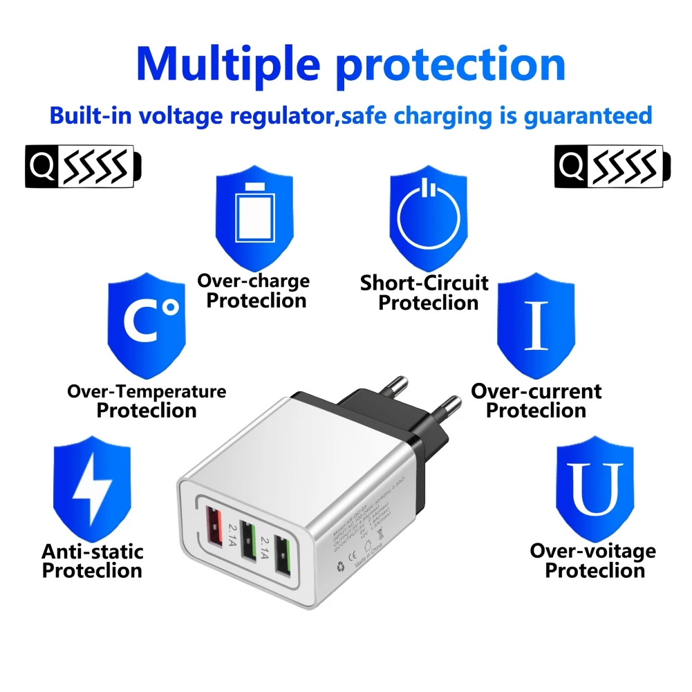 Multi-color USB Wall Charger Block Usb 3.0 Wall Charger Fast Charger 3-Port Cube Charger for Samsung Galaxy S8/S9/S10/S7/S6/S5 images - 6
