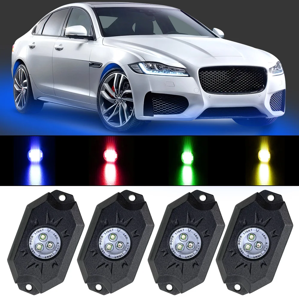 

4 Pods Neon LED Lamp Kit For Jeep Atv Suv Offroad Truck RGB LED Rock Lights Multicolor Bluetooth APP Underbody Music Light