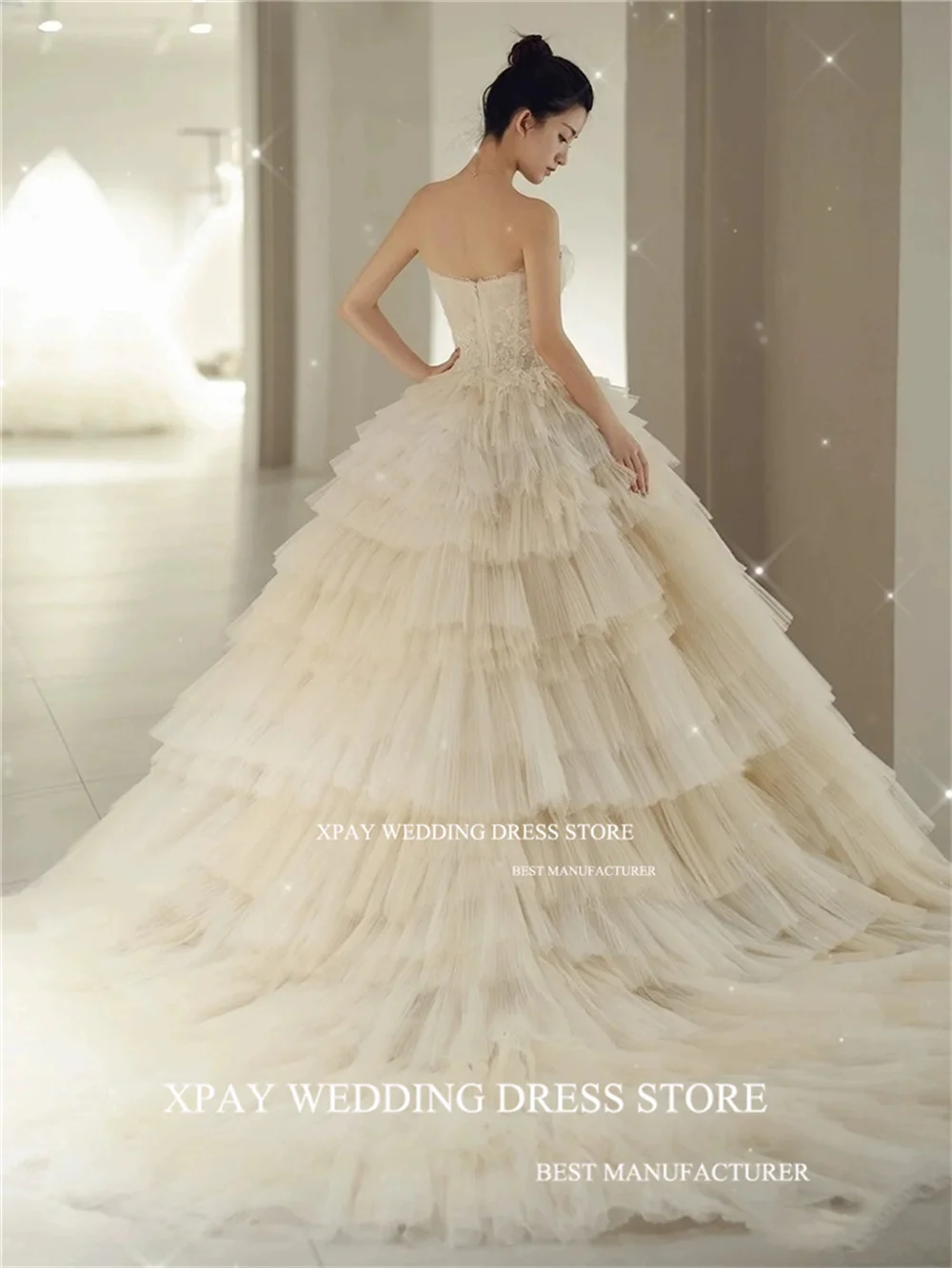 XPAY элегантное корейское бальное платье без бретелек рукавов многоярусные