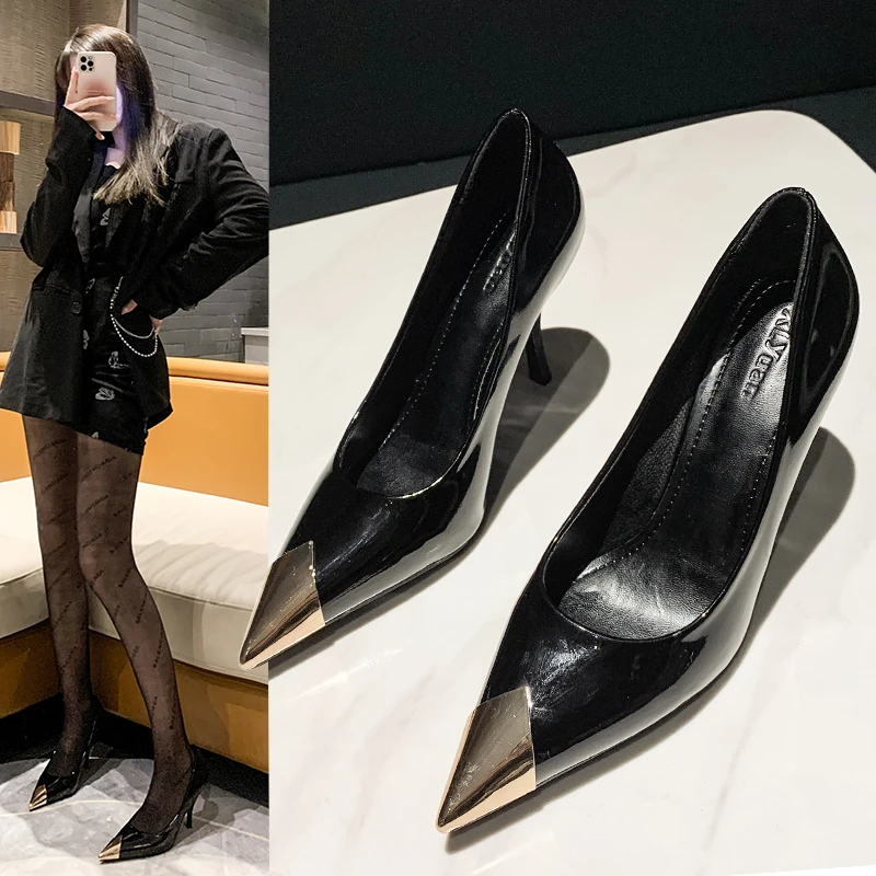

Sexy High Heels Women Genuine Leather Pumps Iron Toe Shoes for Ladies Wedding Party Shoes 2022 Luxury Brand Designer Shoes Woman