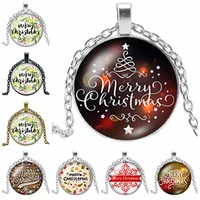 new years new year santa claus gives gifts to childrens jewelry necklace merry christmas gift glass cabochon pendant necklace