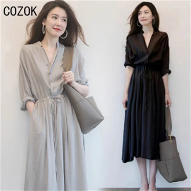 

Fall 2022 Women's Dress Plus Size 4XL, Party Dress Elegant Long Sleeve Shirt Korean Style Long Dress, Cotton Comfort Dress