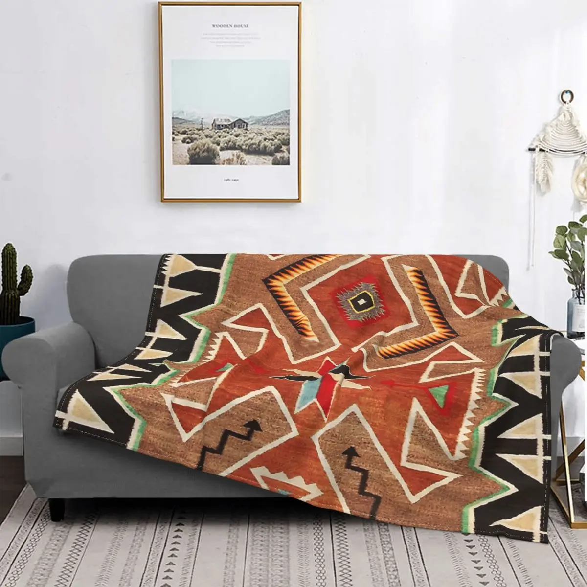 

Navajo Oriental Blanket Flannel Indian Art Cozy Soft FLeece Bedspread