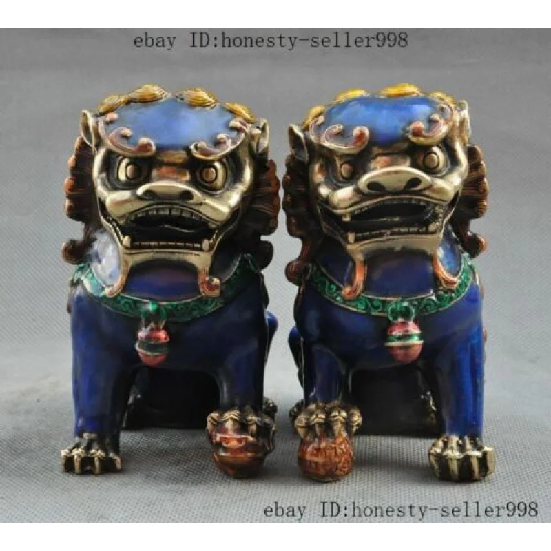 

Old Chinese Feng Shui Bronze Cloisonne Guardion Foo Fu Dog Lion Beast Statue Pair