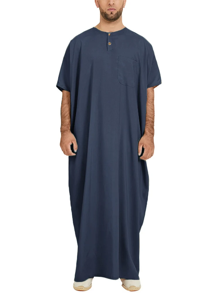 

INCERUN 2022 Men Jubba Thobe Islamic Arabic Kaftan Solid Short Sleeve Loose Robes Middle East Retro Abaya Muslim Clothing S-5XL