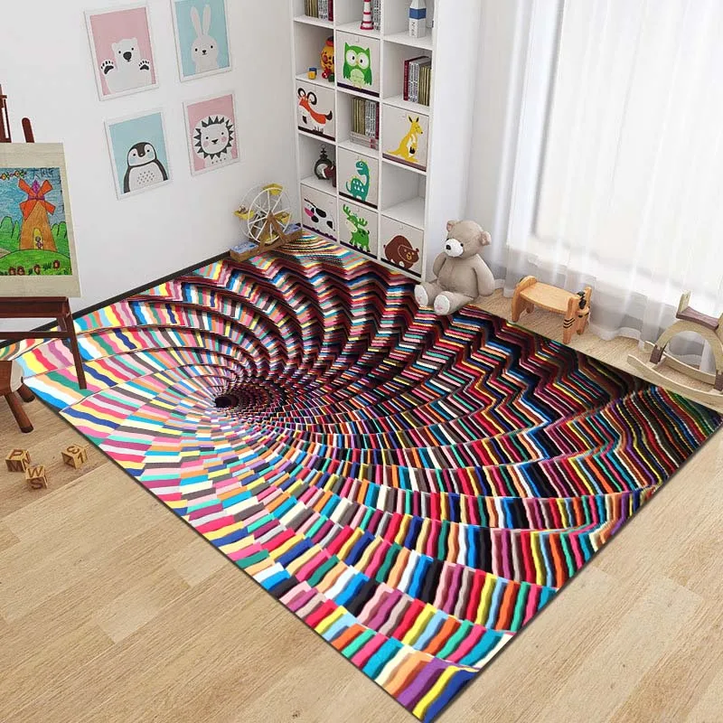 

15 Sizes 3D Colorful Vortex Visual Illusion Pattern Printed Floor Mat Modern Bedroom Living Room Felt Carpet Bar Decorative Mat