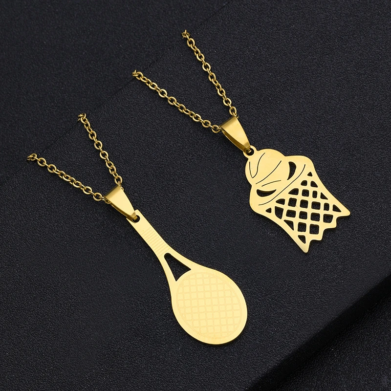 

Street Basketball Lovers Baske tball Pendant Necklace Stainless Steel Chain Necklace tennis racket Sport Hip Hop Jewelry