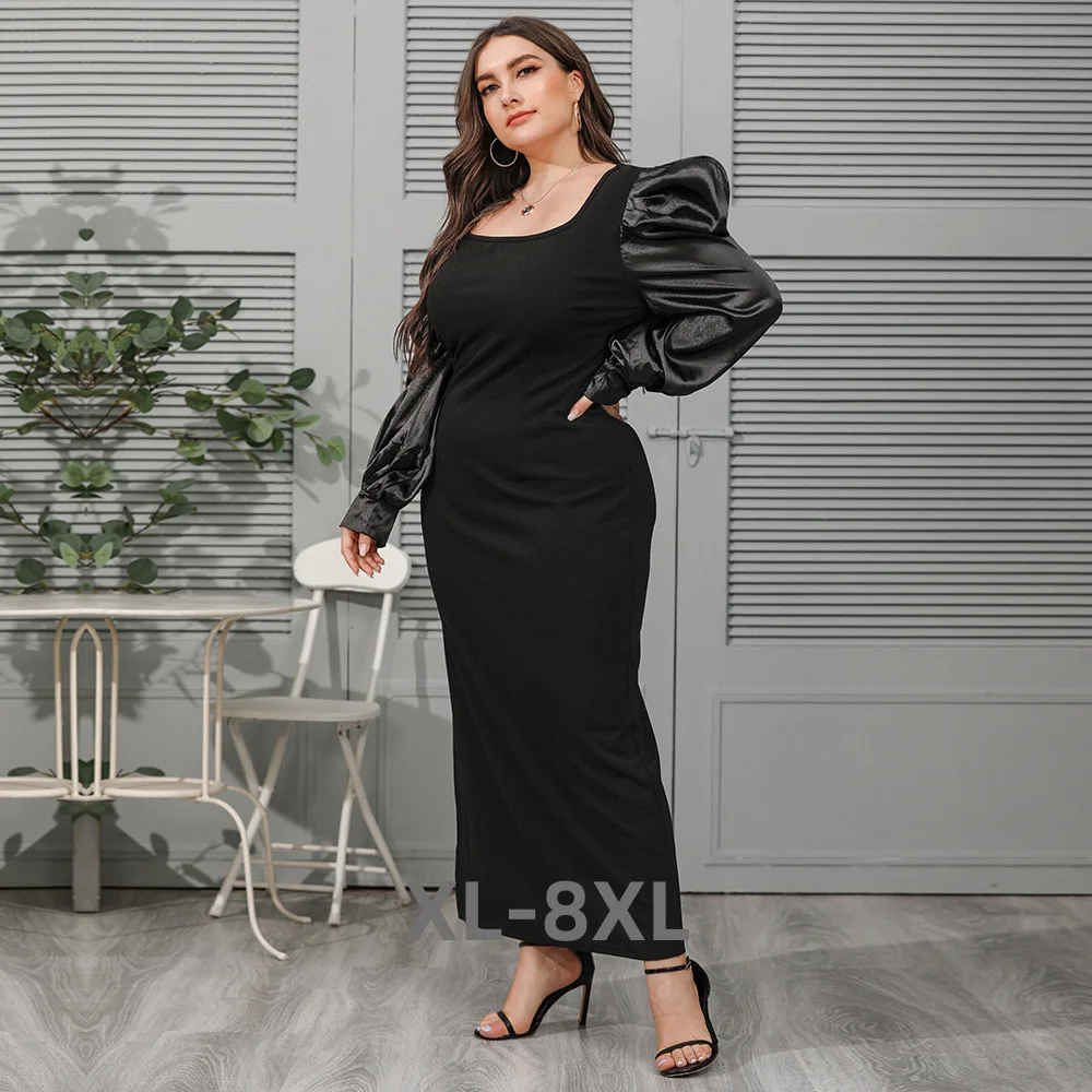 

Plus Size Large Vintage Elegant Evening Long Dress Puff Long Sleeve Bassic Party Dresses for Women Herben Blac 3xl 4xl 5xl 6xl