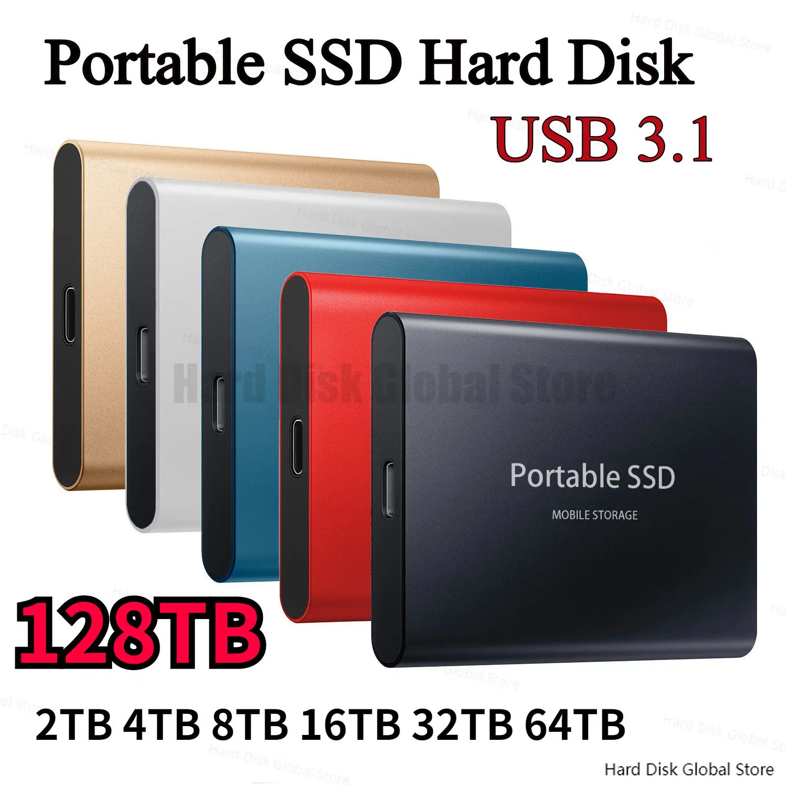 100% Original Portable 128TB SSD Type-C USB 3.1 Hard Drive 64TB External M.2 for Laptop Desktop Flash Memory Disk Disco Duro