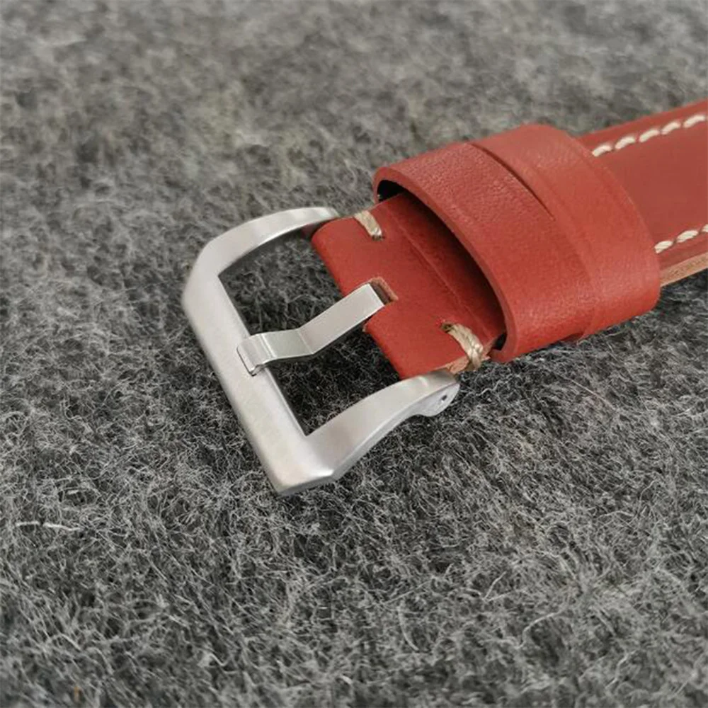 Watch Accessories Fashionable Simple Watchband 24mm Red-brown Leather Strap Stainless Steel Pin Buckle