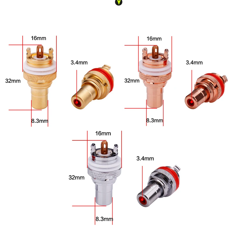 YYTCG 4pcs RCA Female Socket Chassis CMC Connector Rhodium Plated Copper Jack 32mm Copper Plug Amp HiFi White Red Audio Jacks images - 6