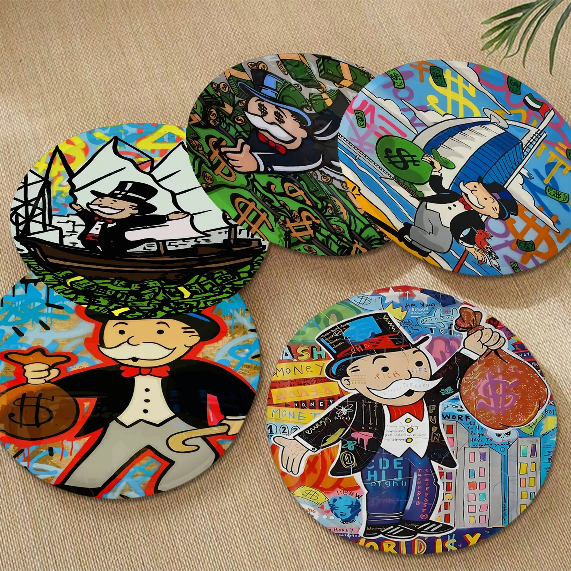 

Alec Monopoly Graffiti Art Money Modern Minimalist Style Dining Chair Cushion Circular Decoration Seat For Office Desk Pad