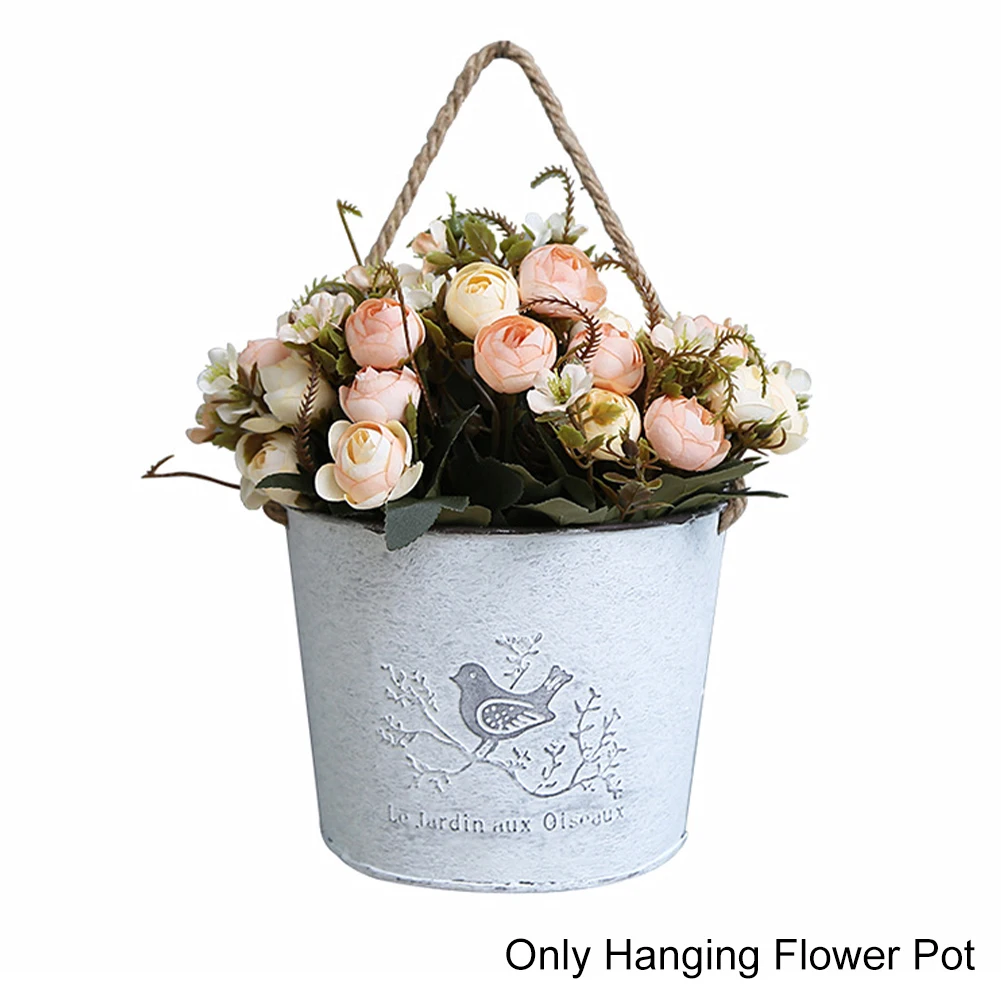

Flower Pot Basket Vintage Iron Garden Decor Gift Wall Hanging Balcony Semi Circular Holder Planter Rustic Home Yard Ornament