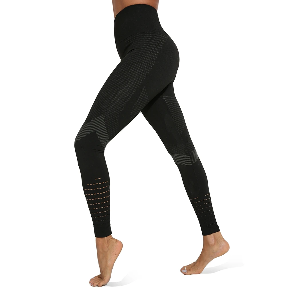 

Женские Бесшовные ажурные влагопоглощающие спортивные модные брюки для фитнеса и йоги черного цвета размера S