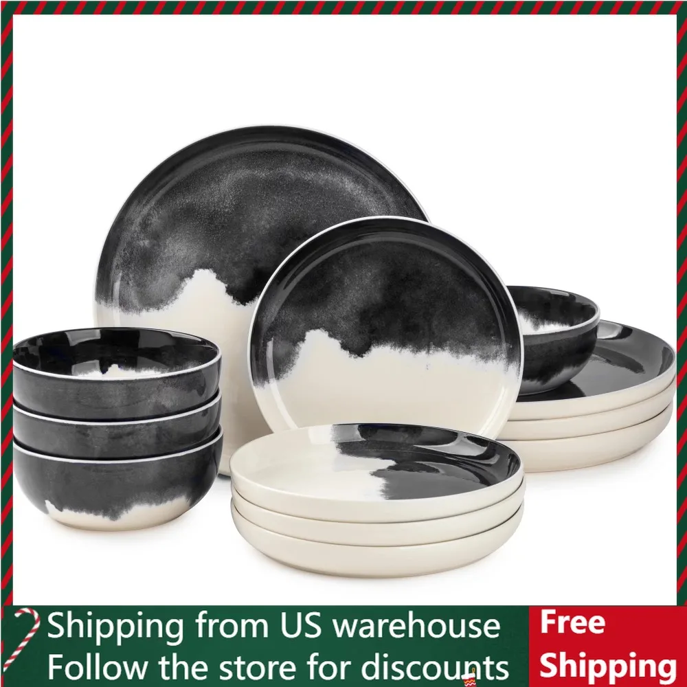 

Dinnerware Grey Drip Stoneware, 12 Piece Set