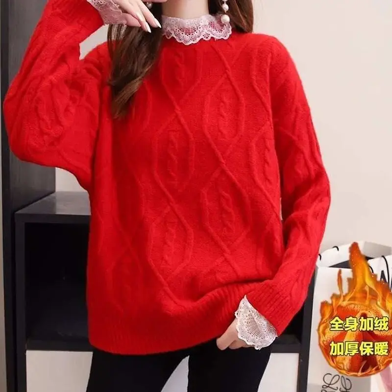 

Pullover Femamle 2023 Winter Autumn Oversized Knitted Sweater Women Long Sleeve Embroidery Top Pullovers Blouse Jumper Tops