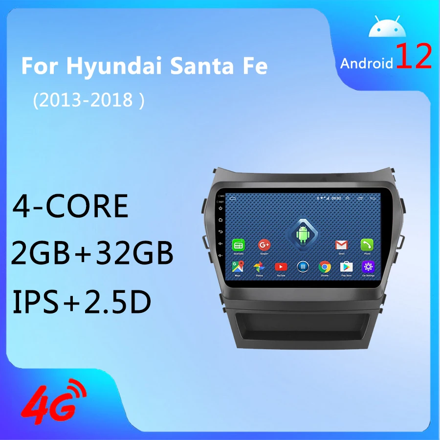 

Wanqi 4 ядра 2 + 32 Гб 4G Lte все Netcom Android 12.0 GPS навигация автомобильный Радио медиаплеер для Hyundai Santa Fe 2013-2018