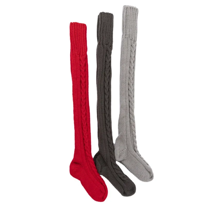 Fashion home knitted socks over the knee long tube solid color plush stockings long warm sexy pile sock black foot warmer winter
