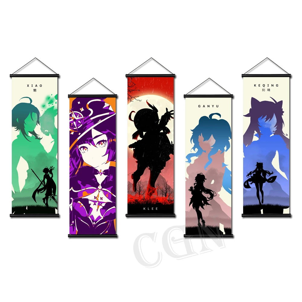 

Genshin Impact Canvas Anime Hanging Poster Decoration Bedroom Wall Art Scroll Prints Vintage Paintings for Living Room Decor