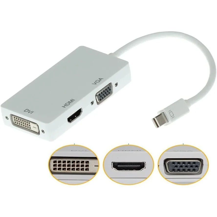 Кабель-адаптер Mini DisplayPort to HDMI 4K VGA DVI 3-в-1 1080P Thunderbolt Mini DP to VGA HDMI DVI Converter для Macs Laptop PC (art.: 3920cecb077dd) - 3920cecb077dd
