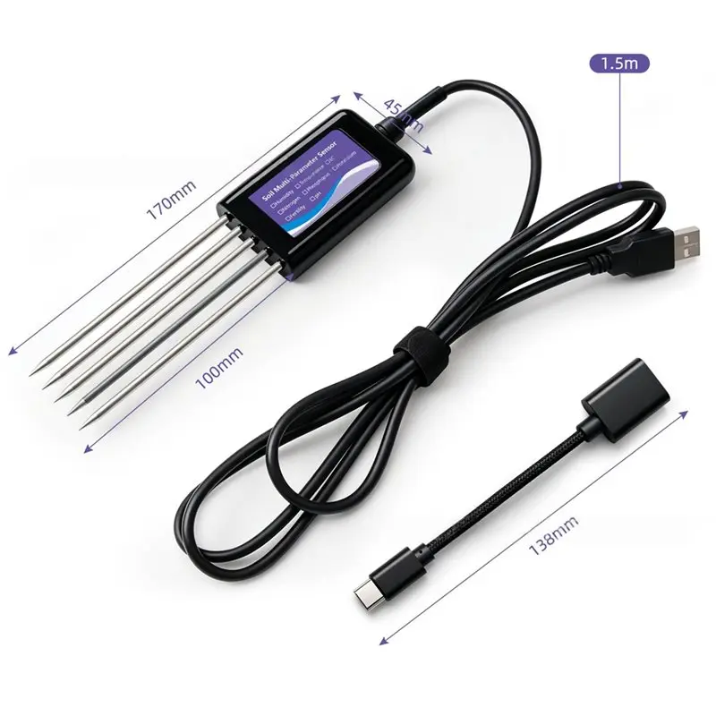 AB42-Монитор почвы для сада и фермы, 8-в-1 USB-датчик-тестер для измерения pH, EC, влажности, температуры и плодородия для телефонов Android (art.: 3920dccee92bd) - 3920dccee92bd