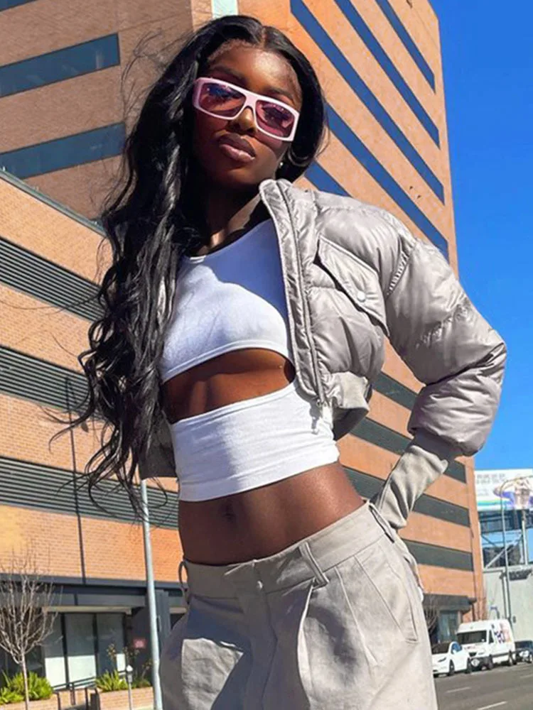 Sifreyr Autumn Winter Parkas Warm Thick Short Down Jackets For Women Fashion Zip Up Long Sleeve Puffer Jacket Y2K Street Clothes