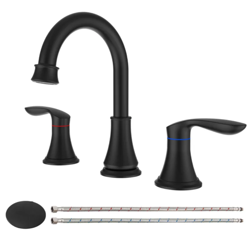 

2-Handle 8 Inch Widespread Bathroom Sink Faucet Matt Black Lavatory Faucet 3 Hole 360° Swivel Spout Vanity Sink