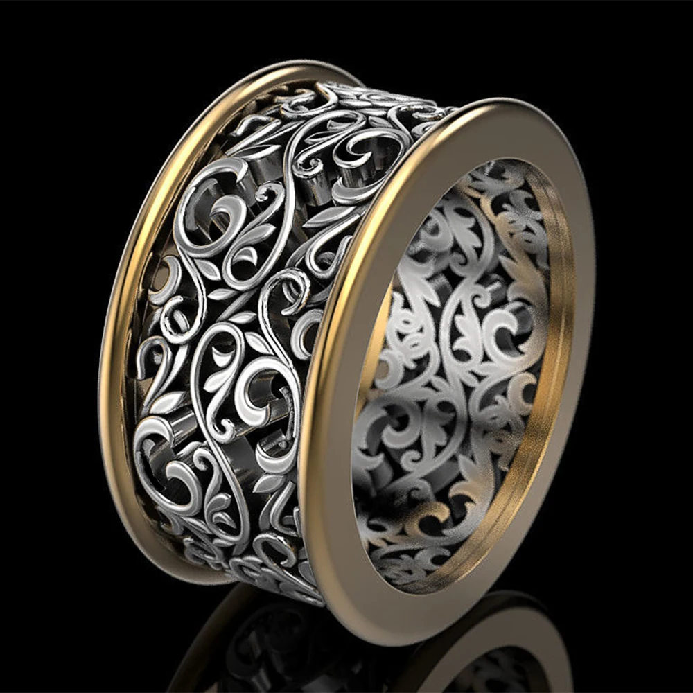

New Carved Fine Pattern Women Band Rings Punk Vintage Party Finger Accessories Metallic Style Personality Female Ring Jewelry