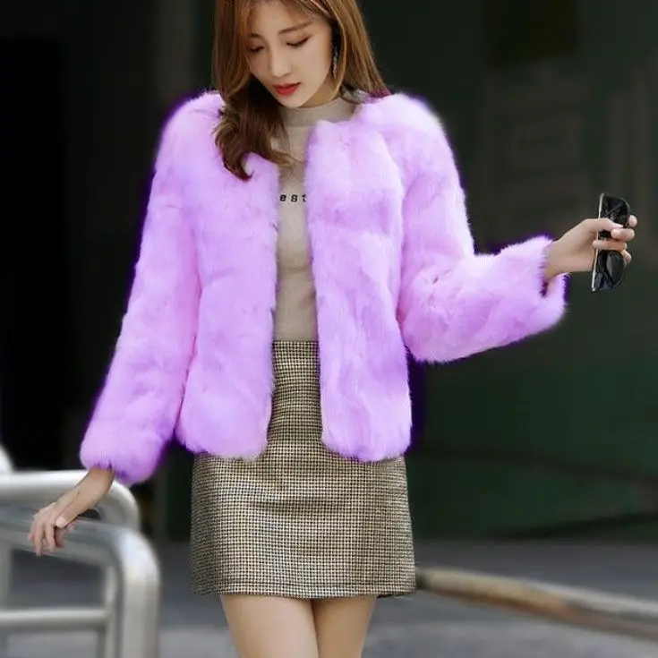 Women's Fur Jacket Winter Artificial Mink Hair Fur Coat Short Zipper Plush Women's Clothing Thickened Faux Fur Coat