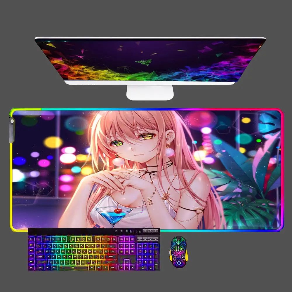 

RGB Kawaii Anime коврик для мыши с Девушкой Большой компьютер Расширенная игровая искусственная подсветка коврик для мыши резиновый Настольный коврик клавиатура резиновый для CS ковер