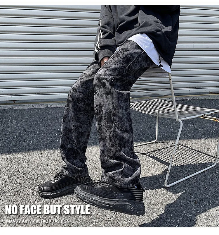 YIHANKE Harajuku Tie-dye Jeans Jogging Pants Men's Hip-hop Street Korean Fashion Trousers Y2k Hippie Jogging Large Size Casual