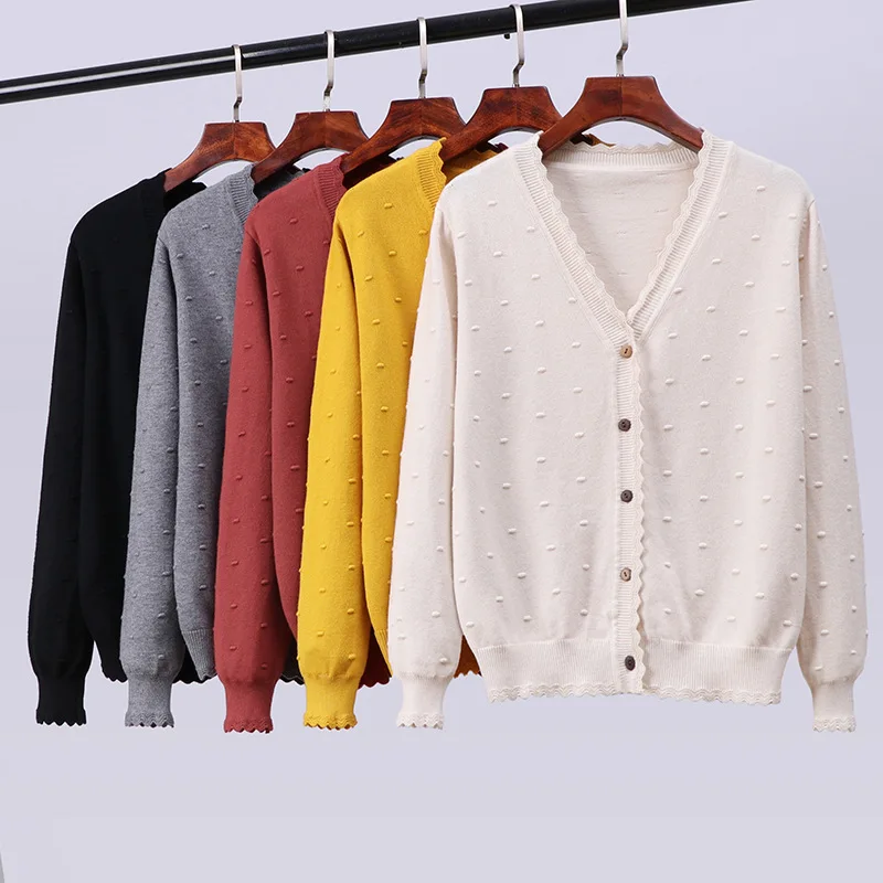 

Casual Loose Think Knitted Cardigan for Spring/Summer Women's Coats Korean V-neck Solid Single breasted Long Sleeve Overlay Tops