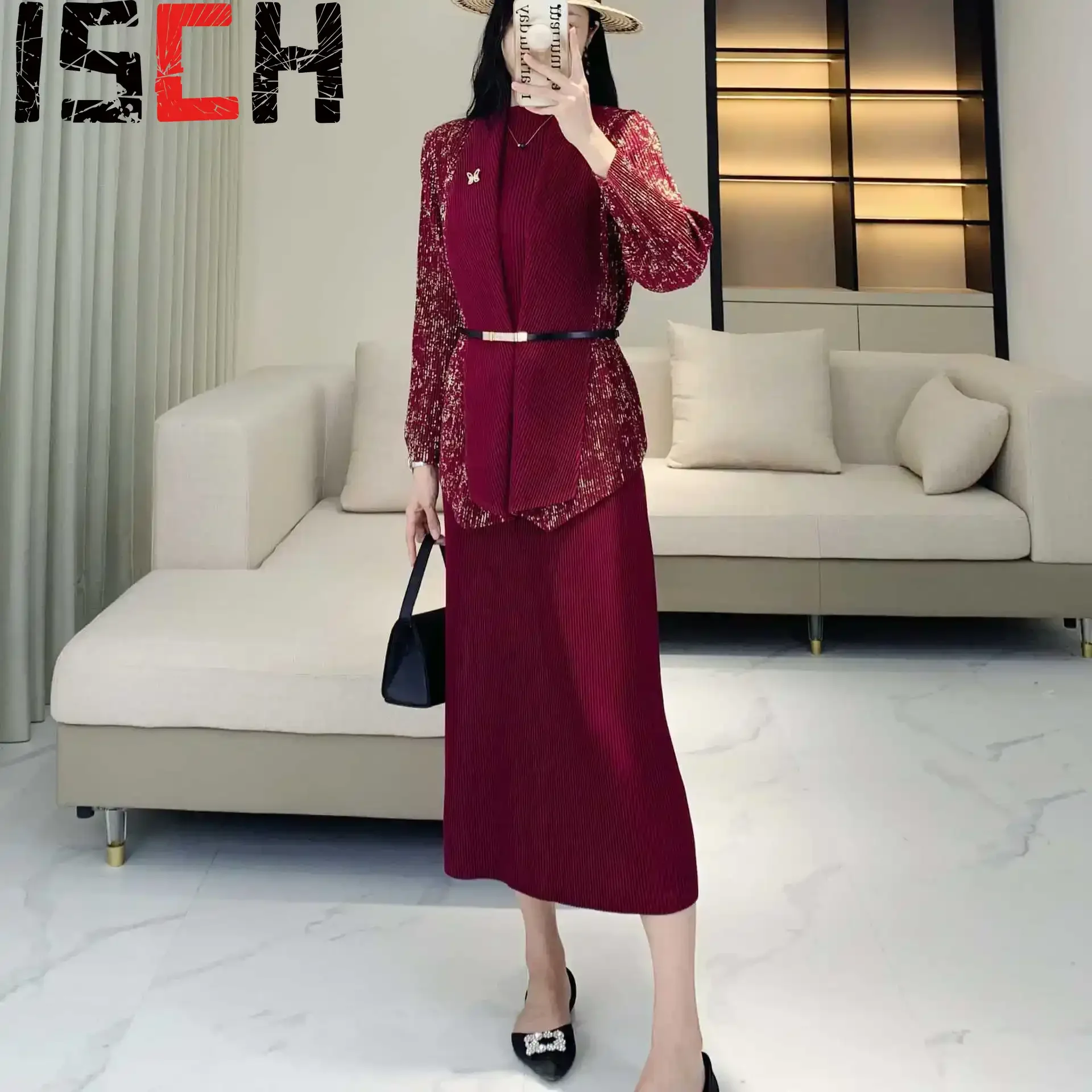 Складки Новинка осени пригородный костюм нишевая модель роскошный для пожилых