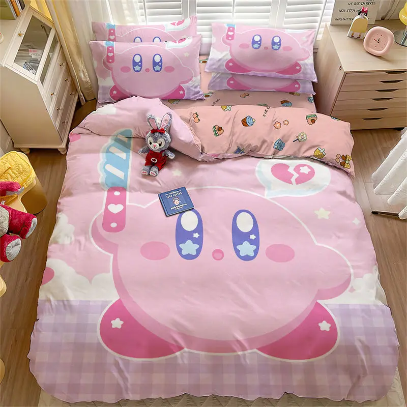 

Комплект детской кроватки из 4 предметов с рисунком аниме Kirby, 1,8 м, простыня, пододеяльник, простыня для студенческого общежития, наволочки, подарки