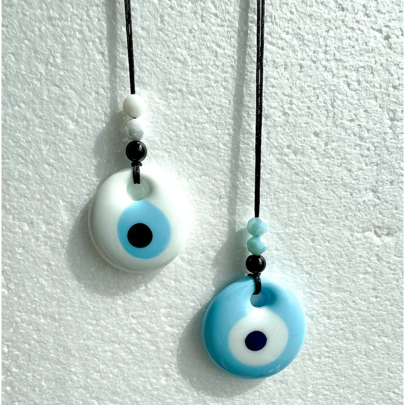 

Evil Eye Wall Hanging White Glass Evil Eye Glass Turkish Eye Nazar House Protection Macrame Decor Rearview Mirror Pendant Gift