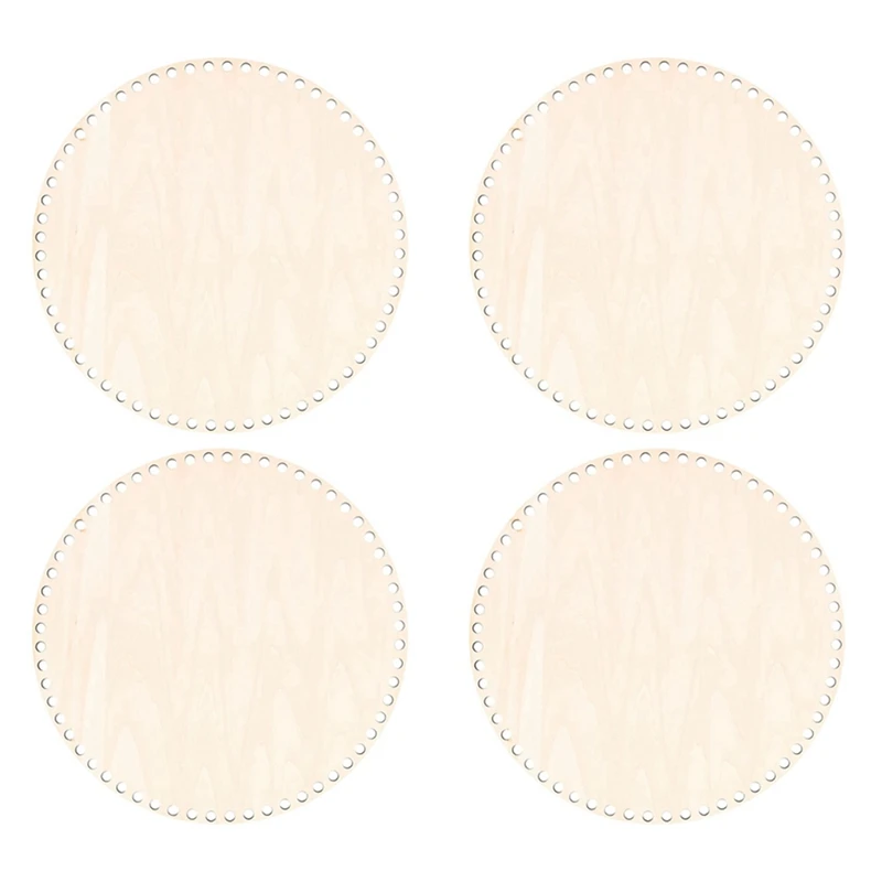 

4Pcs 30Cm Natural Wooden Basket Bottom With Hole, Circle Blank Wood Base For DIY Knitting Crochet Bag Bottom Shaper