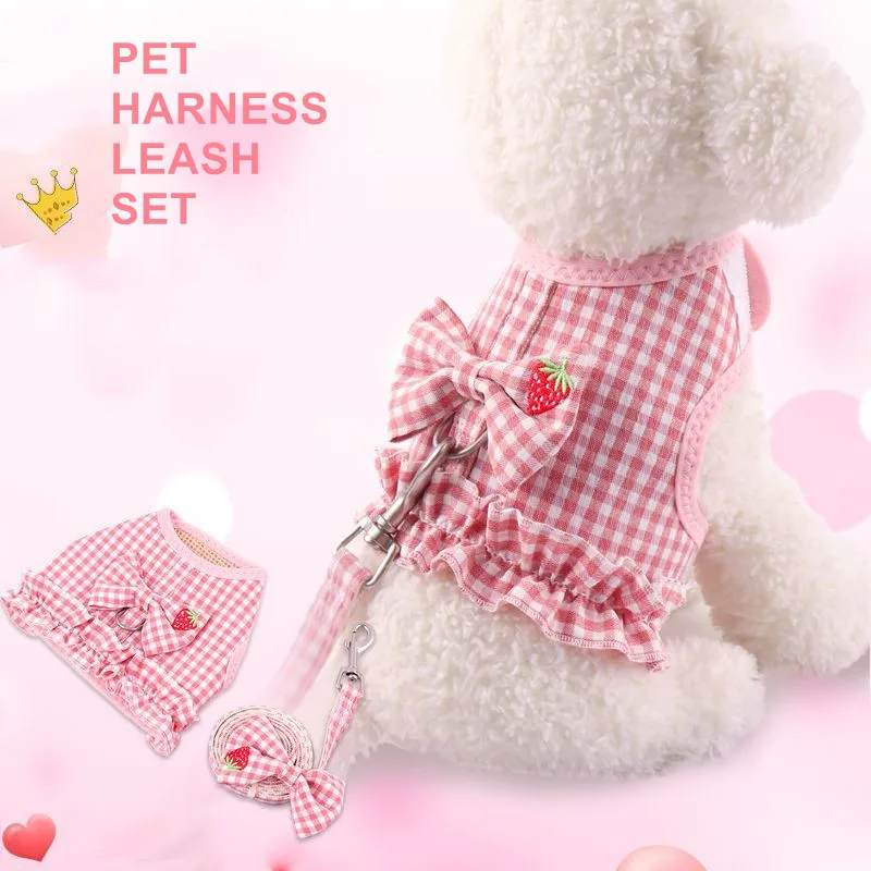 

Mesh Cat Vest Chest Plaid Harness Leash For Small Dog Kitten Fruit Vest Skirt Traction Rope Lead Walking Patten Lace Accessories