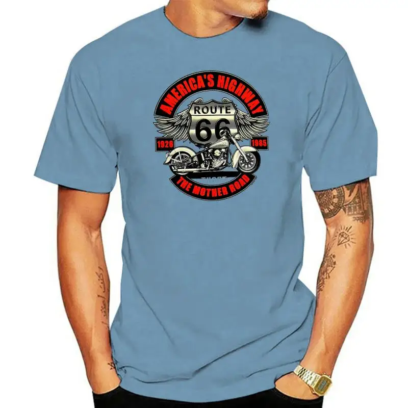 

Biker T-Shirt Motorcycle V-Twin Route66 America Highway Popular Men Print T-Shirts Gift Slim Crewneck Hip Hop T Shirt