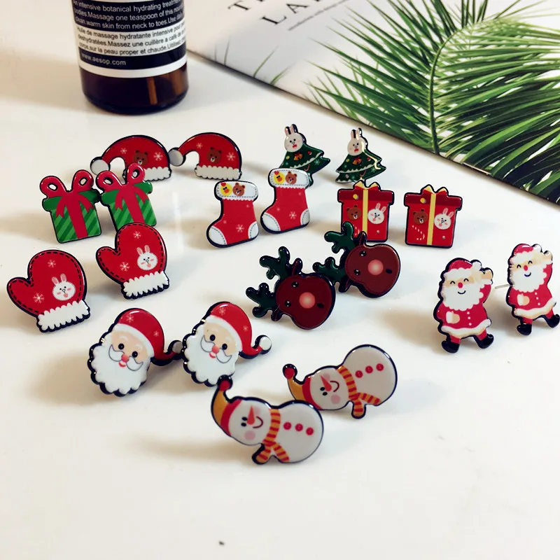 

Fashion Handmade Creative Personality Acrylic Cartoon Christmas Stud Earrings for Women's Jewelry Party Accessories Gift