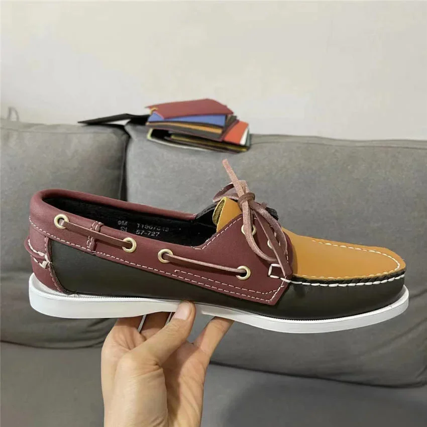 

Men Genuine Leather Driving Shoes,Slip On Docksides Classic Boat Shoe,Brand Design Flats Loafers For Men Women A32