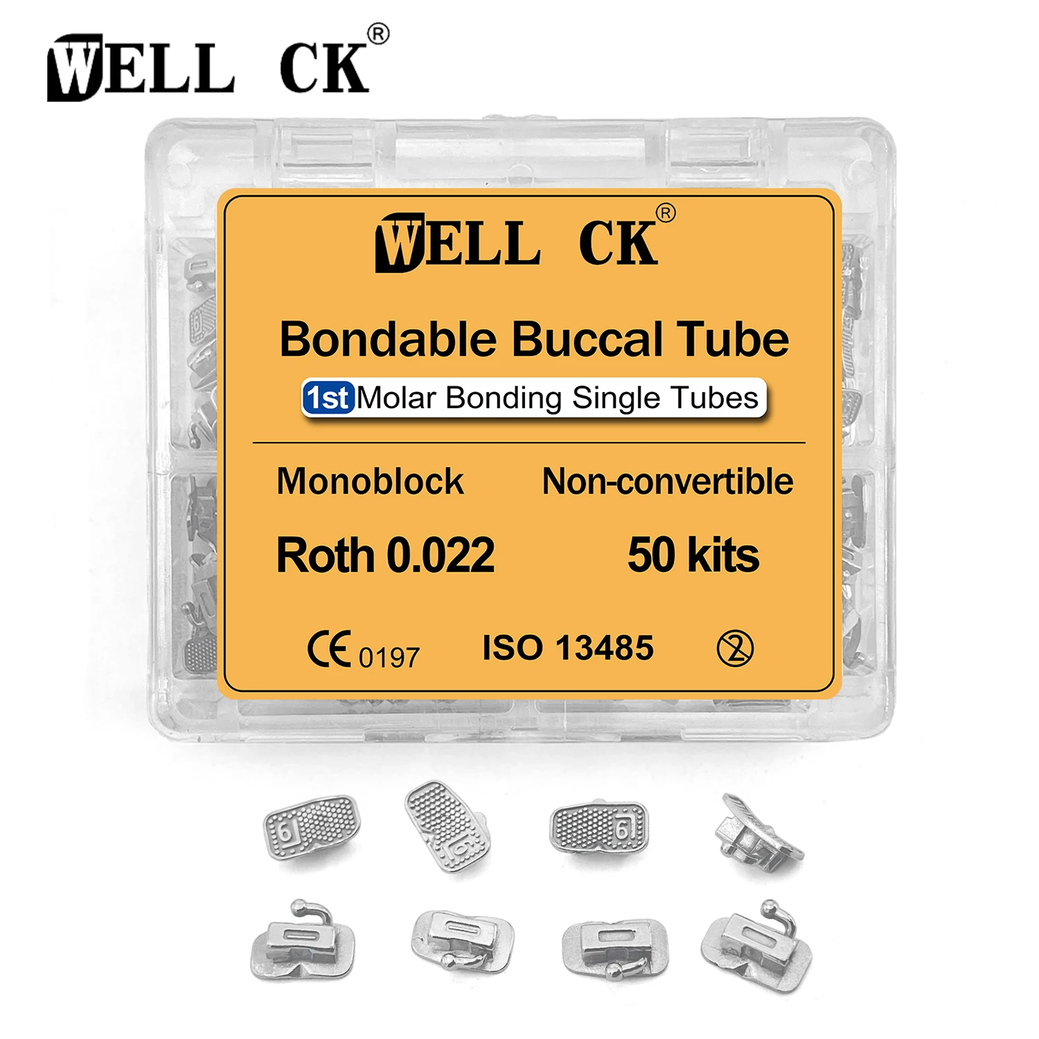 

50 Sets=200pcs WellCK Dental Orthodontic Buccal Tube 1st 2nd Molar Bondable Non-Convertible Monoblock 0.022 Single Tube Roth Mbt