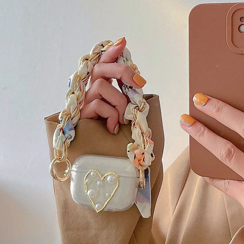 

Fashion Earphone Case For Apple AirPods 1 2 Pro 3 Luxury Love Heart Pearl Ribbon Bracelet Headset Charging Box Protection Cover